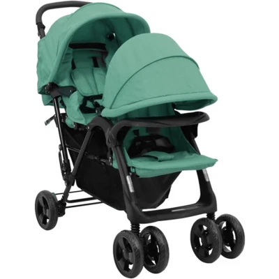 Afbeelding van vidaXL Tweelingkinderwagen tandem staal groen