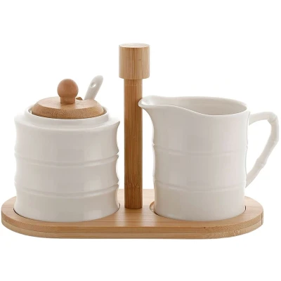 Afbeelding van Suikerpot Home ESPRIT Wit Bamboe Porselein 19,5 x 9 17 cm 2 Onderdelen