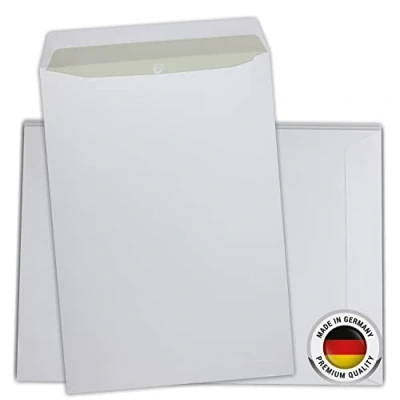 Afbeelding van 25 enveloppen C4 wit, zonder venster, zelfklevend, (229 x 324 mm), 120g/m² papier, verzendtas, envelop, zakelijke envelop