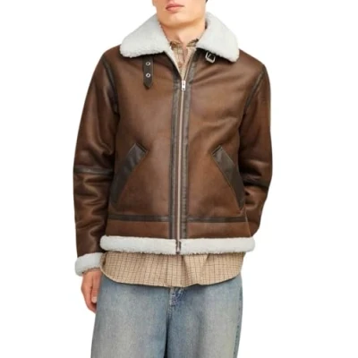 Afbeelding van JACK &amp; JONES ORIGINALS leren jas JORCOLE bruin