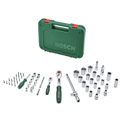 Afbeelding van Bosch Groen 1/4&quot; + 1/2&quot; Ratchet set 56 piece (1/4&quot; ratel, 29x dop, 7x verlengstuk of adapters, 18x bit) 1600A02Z9G