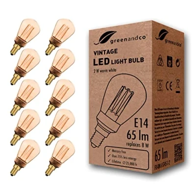 Afbeelding van 10x greenandco® Vintage Design LED lamp in retro stijl voor sfeerverlichting E14 ST45 Edison lamp, 2W 65lm 1800K extra warm wit 320 230V flikkervrij, niet dimbaar