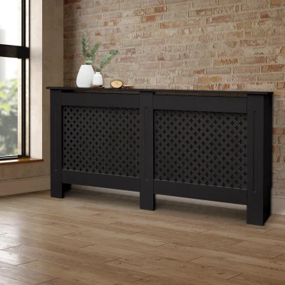 Afbeelding van Radiatorbekleding met honingraatmotief, zwart, 152x19x82 cm, vervaardigd van MDF