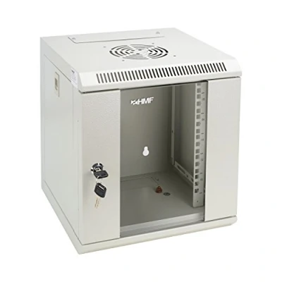 Afbeelding van HMF 63306 07 serverkast, 10 inch, 6 HE, netwerkkast, wandkast, 31,2 x 30 35 cm, volledig gemonteerd, lichtgrijs