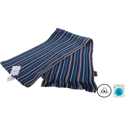 Afbeelding van P&amp;T Mannen Sjaal Gestreept Grijs Blauw 180 x 25 cm