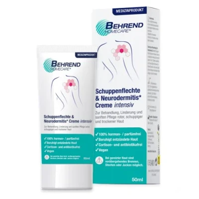 Afbeelding van Behrend psoriasis &amp; neurodermitis creme voor rode, droge schilferige huid eczeem zalf vermindert jeuk verzacht ontstoken medisch product zonder cortisone