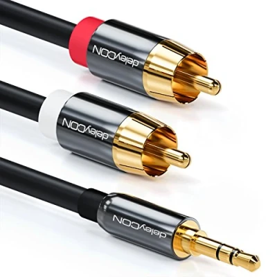 Afbeelding van deleyCON 5m Jack Kabel Cinch 3,5mm naar RCA Stereo Audiokabel 1x Jackplug op 2x Metalen Stekker Zwart