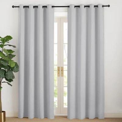 Afbeelding van NICETOWN Lichtgrijs gordijn, ondoorzichtig, thermische gordijnen, 220 cm lange gordijnen met inslagringen, set van 2 overgordijnen, woonkamer, modern, verduisteringsgordijnen, H x B 140