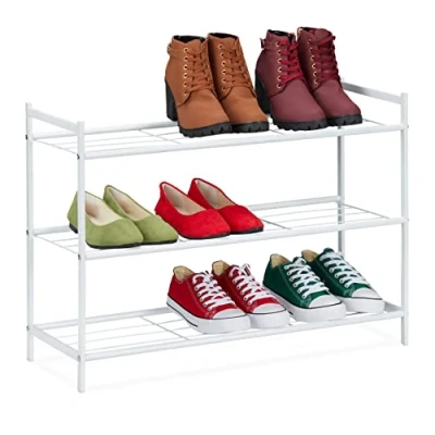 Afbeelding van Relaxdays schoenenrek 3 laags open schoenenkast schoenen opbergrek metaal 9 paar wit