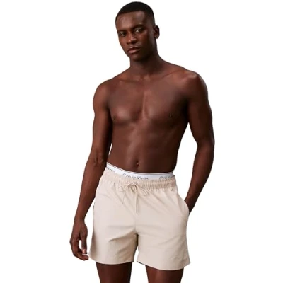 Afbeelding van Calvin Klein heren Zwemshorts met logoband en steekzakken in de kleur Beige, maat: S