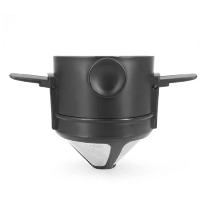 Afbeelding van 1 stuk herbruikbare kegel koffiedruppelfilter, roestvrijstalen koffiefilter om over te gieten, koffiedruppelaar, voor reizen, kamperen (zwart)