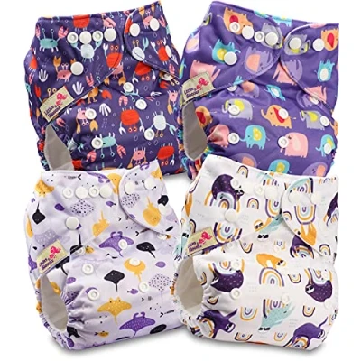 Afbeelding van Littles and Bloomz Herbruikbare baby pocketluier, standaard drukknoop, 4 luiers, FLP2 0404