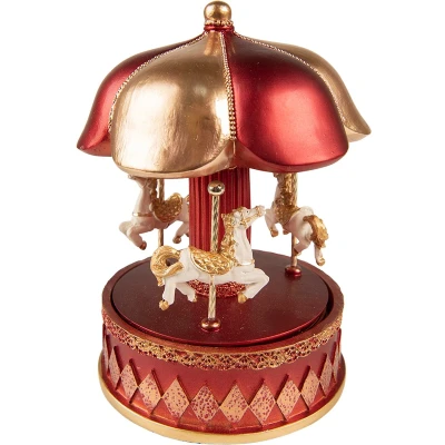Afbeelding van Clayre &amp; Eef Muziekdoos Draaimolen 16 cm Rood Polyresin Kerstdecoratie Beeld