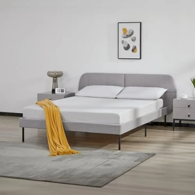 Afbeelding van Gestoffeerd bed Porvoo met bedbodem 140x200 cm grijs [en.casa]