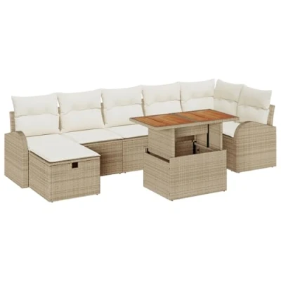 Afbeelding van vidaXL 8 delige ligzetelset met kussens beige poly rattan