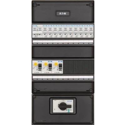 Afbeelding van Eaton groepenkast 3 fase, 10 groepen, Aardlekschakelaars 2 P, 1 fornuisgroep 2x230V, hoofdschakelaar 4 systeem 55, Afmeting: 220x440mm