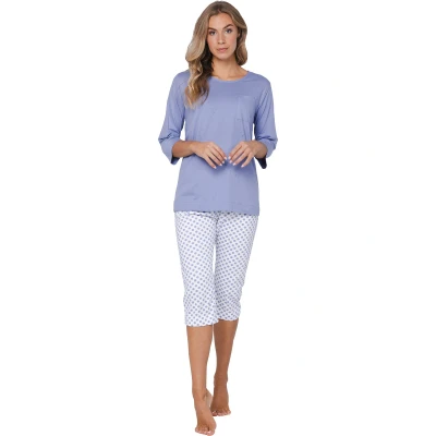 Afbeelding van Pastunette Blue Fog Pyjama Bio Katoen Capri Blauw/Wit Maat 44