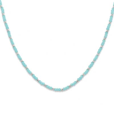Afbeelding van zilver gerhodineerd collier bolletjes gediamanteerd en aquablauw glas 3,0 mm 41 + 4 cm 1336412 horloge Zilverkleur 45