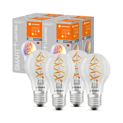 Afbeelding van LEDVANCE Smart LED lamp met Wifi, E27, RGB kleuren veranderbaar, Peer vormig, Gekleurde gloeidraad als sfeerlicht, Vervanging voor conventionele 60W lampen, Bedienbaar Alexa, Google &amp; App, 4 pak