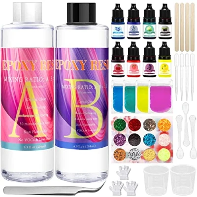 Afbeelding van McNory Complete set van epoxyhars,400 ml, transparant,epoxy resin beginners voor gieten en coaten, kunst, sieraden maken, ambachtelijke decoratie