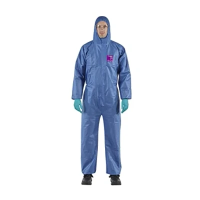 Afbeelding van Ansell AlphaTec 1500 Model 138, Wegwerpbeschermende overall, Wegwerpwaterdichte jas, Chemische bescherming, Mechanica, Laboratorium, Werkkleding Dames Heren, Blauw, Maat M (1 stuk)