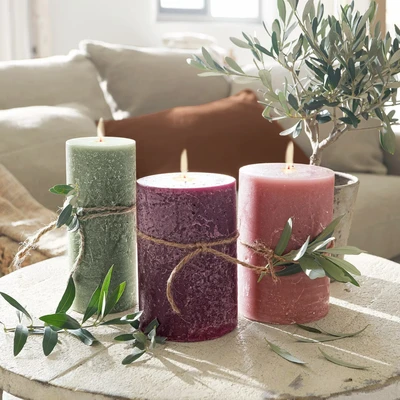 Afbeelding van LOBERON Kaars set van 3 Salis roze/groen