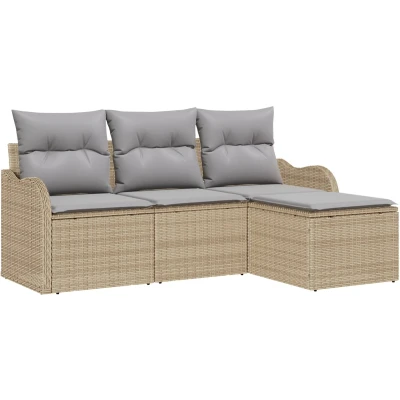Afbeelding van vidaXL 4 delige Tuinsofa Set met Kussens Beige Poly Riet