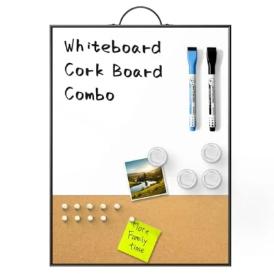 Afbeelding van ANLIOTE Magnetisch whiteboard kurk notitiebord combo, 40 x 30 cm hangend droog wisbord met aluminium frame, draagbaar planbord voor kantoor, thuis, school, klaslokaal