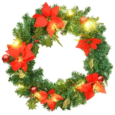 Afbeelding van Kerstkrans met LED lampjes 60 cm PVC groen