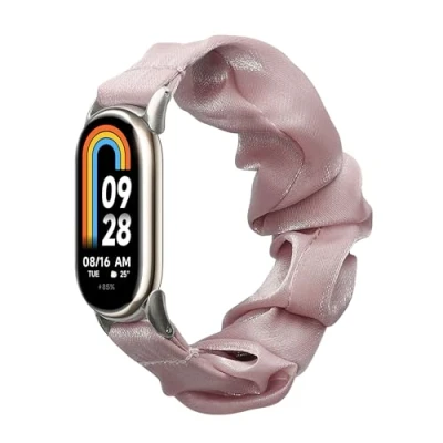 Afbeelding van kwmobile elastisch bandje voor smartwatch geschikt Xiaomi Mi Band 8 / 9 Horlogebandje van katoen In oudroze