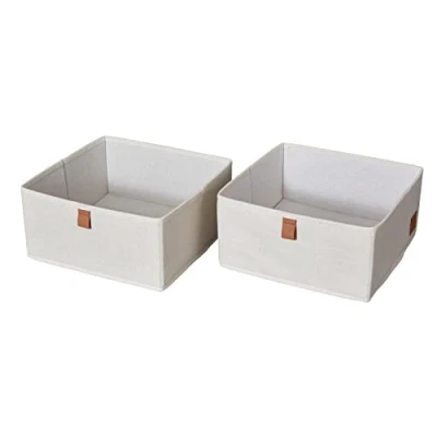 Afbeelding van Love It Store Premium ladenbox, 2 delig, organizer voor de kledingkast van linnen katoenmix, versterkt met karton, set twee grote boxen, beige, 30 x 15 cm