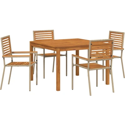 Afbeelding van vidaXL 5 delige tuin eetset Beige Poly Rattan Acaciahout