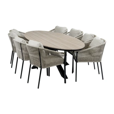 Afbeelding van Normin 9 delige tuinset 8 Elvira tuinstoelen Tuintafel Cyprus 280x115cm