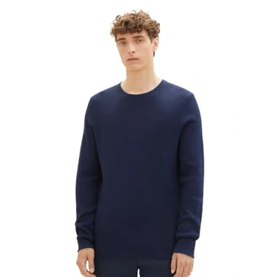 Afbeelding van TOM Tailor Denim Zigzag Structured Crewneck Trui, Heren, Maat: Medium, Sky captain blue