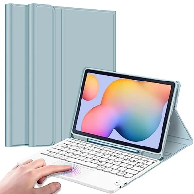 Afbeelding van Fintie Toetsenbordhoes voor Samsung Galaxy Tab S6 Lite 10,4 inch 2024/2022/2020 tablet met magnetisch afneembaar Duits toetsenbord en touchpad toetsenbord, ijsblauw