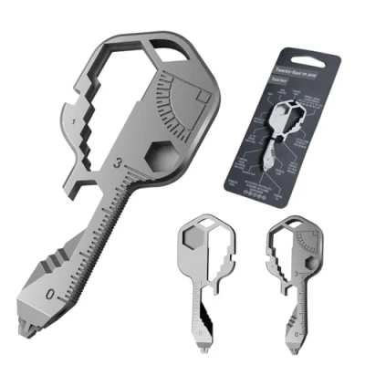 Afbeelding van 24 in 1 Multi Tool Key, multifunctionele sleutel, Outdoor Multitool voor flesopener, Roestvrij Staal Key Shaped Pocket Tool, schroevendraaier, liniaal, moersleutel, bit driver