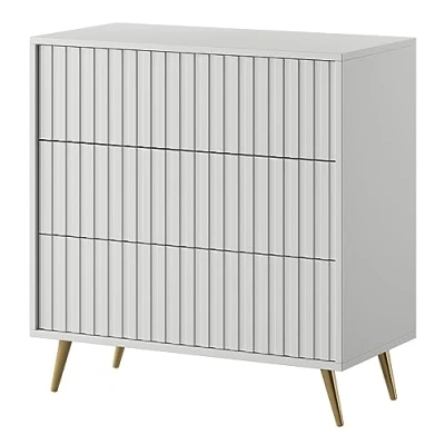 Afbeelding van Selsey Bello commode dubbele met 3 laden wit gouden poten 79 cm