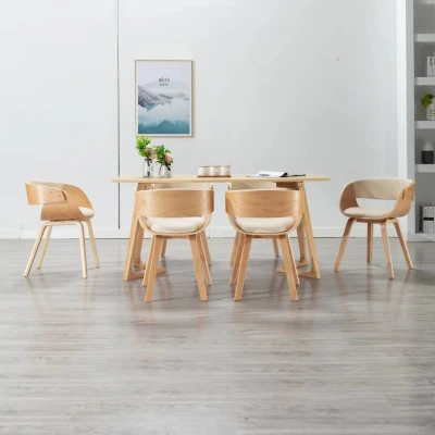 Afbeelding van Eetkamerstoelen 6 st gebogen hout en kunstleer crème