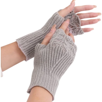Afbeelding van Winkrs Vingerloze Handschoenen Dames Polswarmers Grijs met duimgat Acryl Warme handen/Vingers vrij