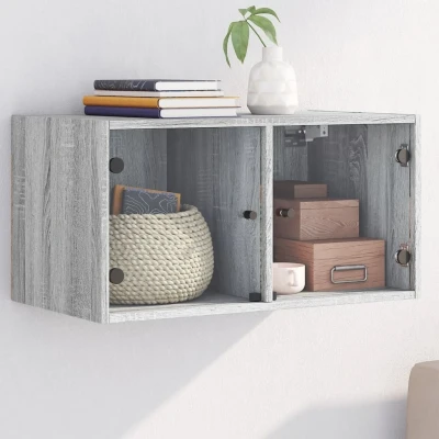 Afbeelding van Wandkast met glazen deuren 68,5x37x35 cm grijs sonoma