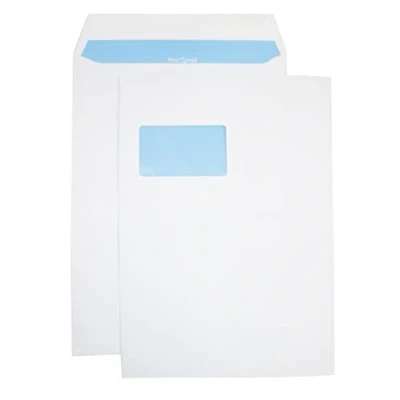 Afbeelding van Netuno 250 witte C4 enveloppen 229x324mm rechte klep zelfklevend met venster links 90g voor documenten brieven