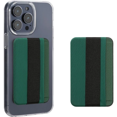 Afbeelding van kwmobile 2x pasjeshouder voor telefoon Geschikt Smartphones 2 in 1 en vingerhouder PU stof donkergroen