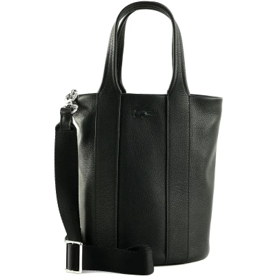 Afbeelding van LACOSTE Leren Schoudertas City Court Bucket Bag Noir Zwart