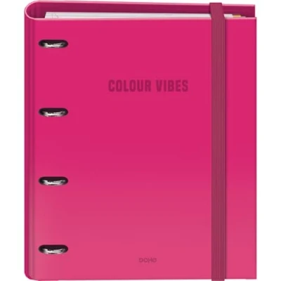 Afbeelding van Dohe Ringband met navulling 4 rings map, A4 (28x32 cm), 100 vel geruit papier 5x5 mm, gekleurde tabbladen, extra opbergvak en elastische sluiting COLOUR VIBES Roze