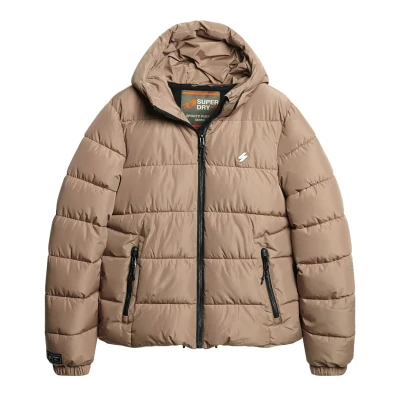 Afbeelding van Superdry gewatteerde jas met logo en borduursels fossil brown