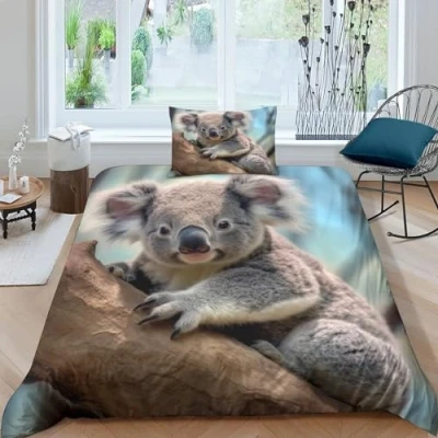 Afbeelding van GEEYOU dekbedovertrekset met schattige dierenwarmte, verborgen rits, kussenslopen, beddengoedset zachte microvezel, koala, dekbedovertrek, verschillende maten,