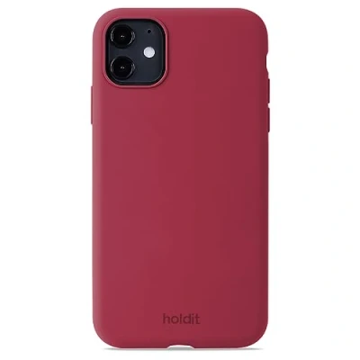 Afbeelding van holdit siliconen hoes iPhone 11/Xr 0,8 mm ultradunne telefoonhoes trendy slim case met volledige bescherming (verhoogde rand voor camerabescherming) rood fluweel