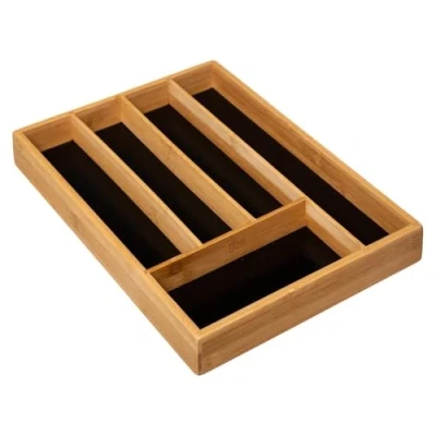 Afbeelding van Decopatent® Bamboe Bestekbak 5 Vaks Besteklade Organizer Zwarte