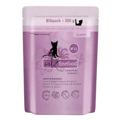 Afbeelding van catz finefood N 11 natvoer voor katten met lam &amp; konijnen, premium zonder granen en suiker, een hoog vleesgehalte (6 x 300 g zak)