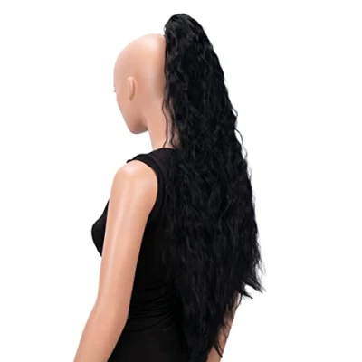Afbeelding van CAISHA 70 cm Extra Lang Volumineus Golvend Haarstukje Met Clip On Vlecht Paardenstaart Hittebestendige Synthetische Vezels Zwart H701